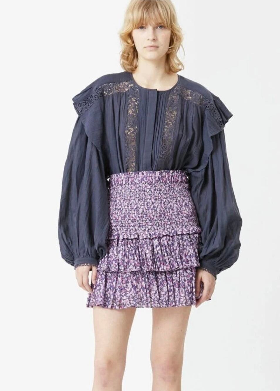 Isabel Marant Etoile Violet Smocked Floral Tiered Naomi Skirt FR 40 / US Large